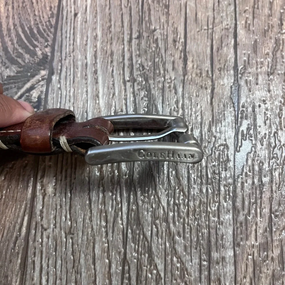 Cole Haan‎ Mens Brown Leather Belt Crafted in England Contrast Stitch Size 34